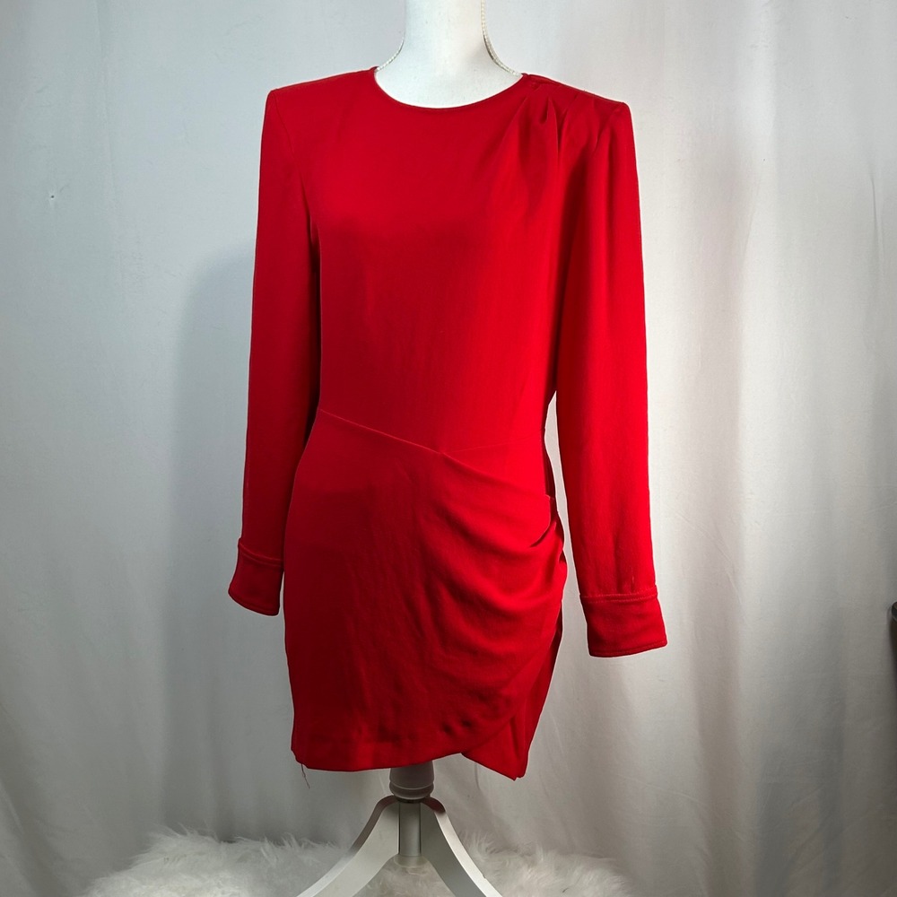 Ba&sh Red Long Sleeve Ruched Sheath Dress Women's Elegant Cocktail Fit Flare‎